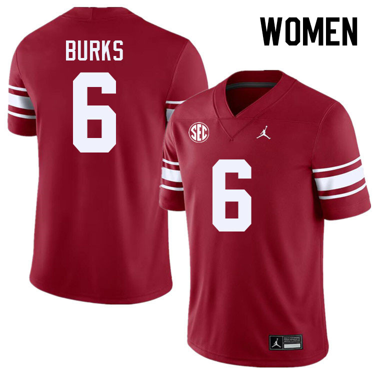 Women #6 Deion Burks Oklahoma Sooners 2024 SEC Conference College Football Jerseys-Throwback